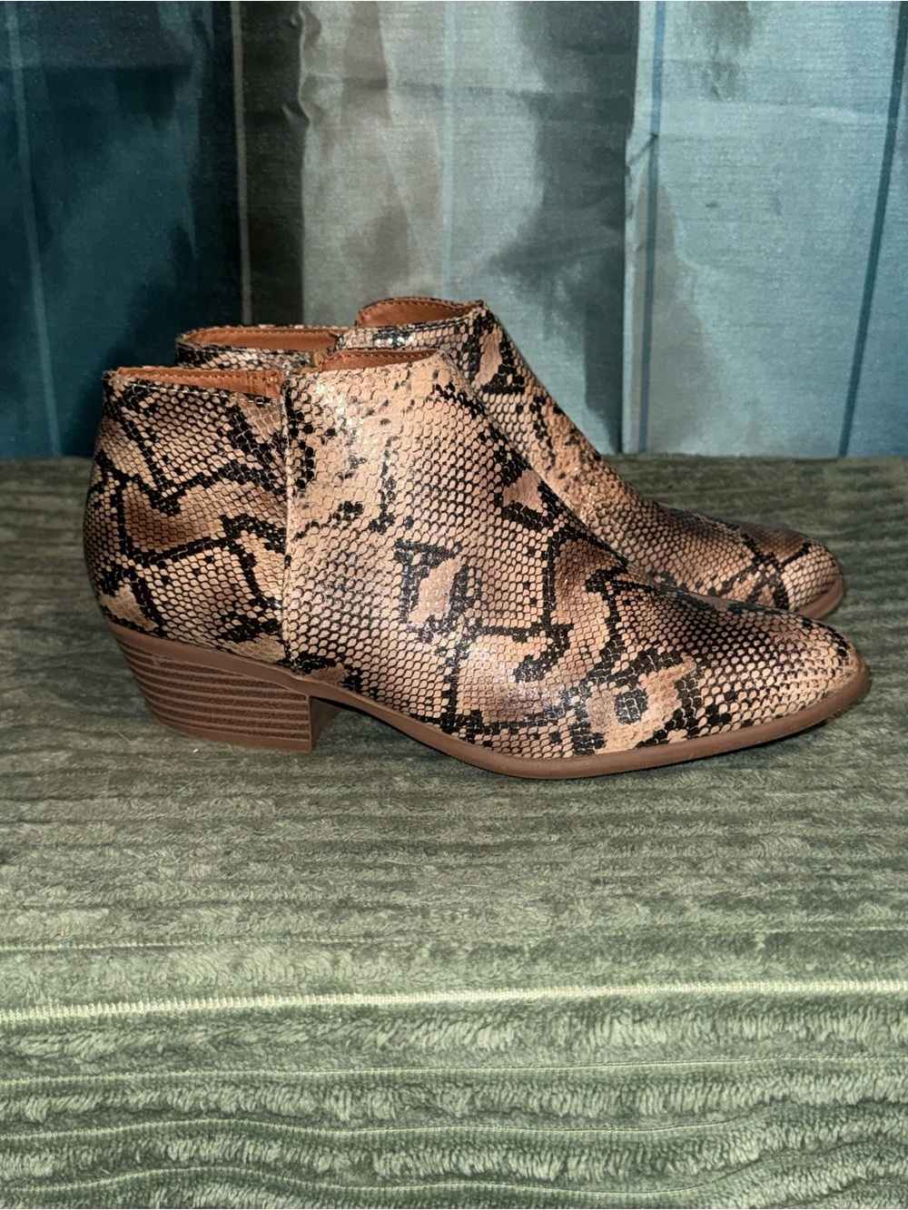 Soda Brown Snake-Print Ankle Booties